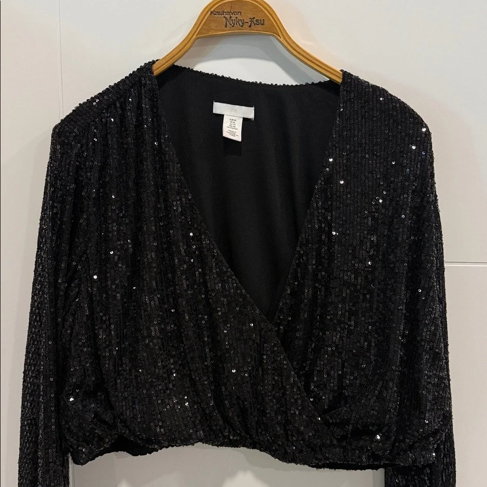 H&M Black Sequin Blouse size XL - Picture 3 of 6